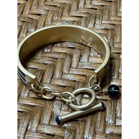 Vintage 80's Open Cuff Nautical Bracelet Gold Tone And Bluem Enamel - Picture 5 of 12